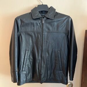 Kenneth Cole Reaction Unisex Black Genuine Leather Zip Up Jacket Size Small